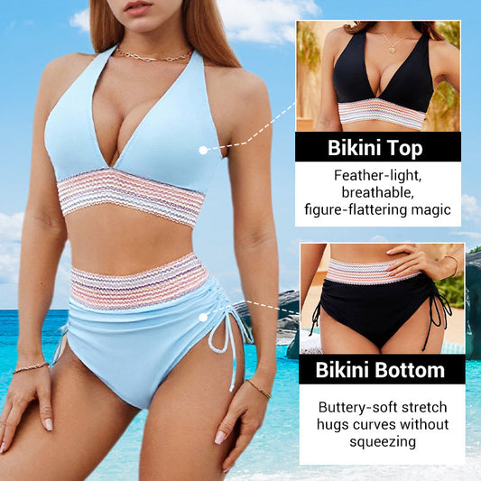🔥Summer Sale 49% OFF💥👙High Waisted Tummy Control Color Block Bikini Sets