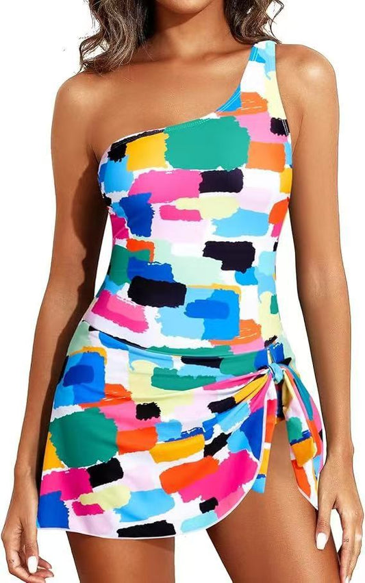 ⛱️Last Day Promotion 49% OFF🔥One Shoulder Skirted One Piece Swimsuit