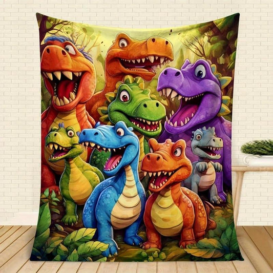 🎉Christmas Sale - ONLY £7.99 !!🎅🎄Soft Throw Blanket Cute Smiling Dinosaurs HD Digital Print Flannel🦕🔥