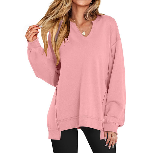 🍁2025 Autumn New Hot Sale: 60% off💗Womens Oversized Sweatshirt V Neck Long Sleeve Tunic Lightweight Pullover✨Relaxed Fit, Effortless Style!