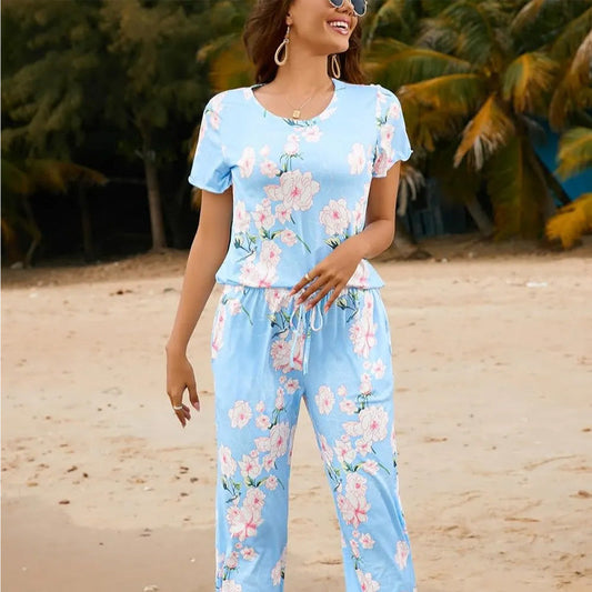🎁Last Sale 40% OFF & Free shippng🚀⏳Women's Printed Top & Pants Sleepwear Set