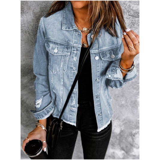 🍂Early Autumn Special Offer 50%OFF👔Women's Unique Raw Hem Long sleeves Denim Jackets