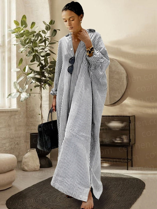 💕Hot Sale 50%OFF✨Relaxed Striped Cardigan Loose Large Size Irregular Dress