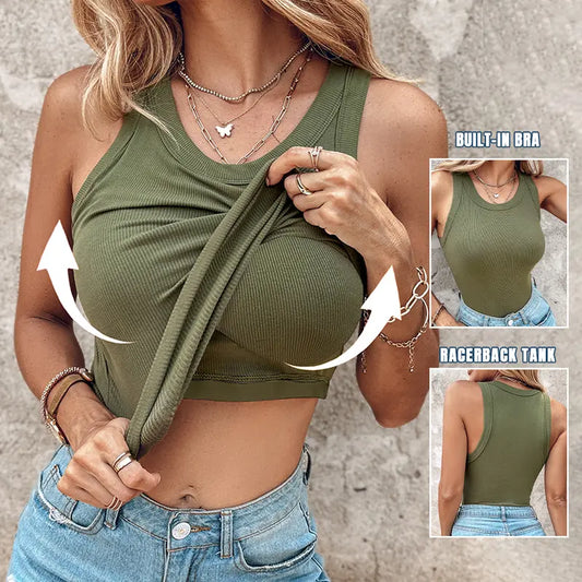 💖Last Day Sale 60%OFF💖Ribbed Stretchy Tank Top with Shelf Bra