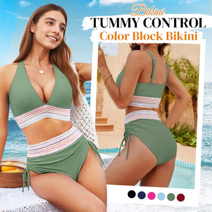 🔥LAST WEEK SALE 49% OFF💥High Waisted Tummy Control Color Block Bikini Sets👙