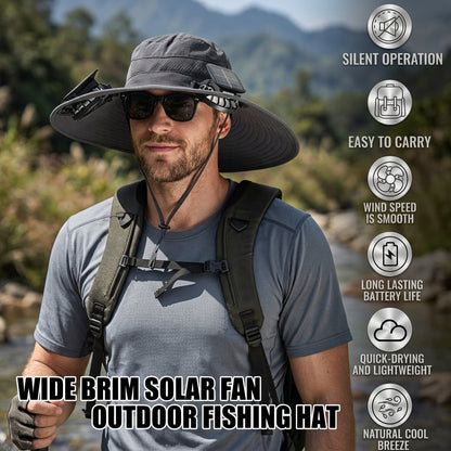 🔥Father's Day Sale 70% OFF 💥Wide Brim Solar Fan Outdoor Fishing Hat-Solar & USB Charging