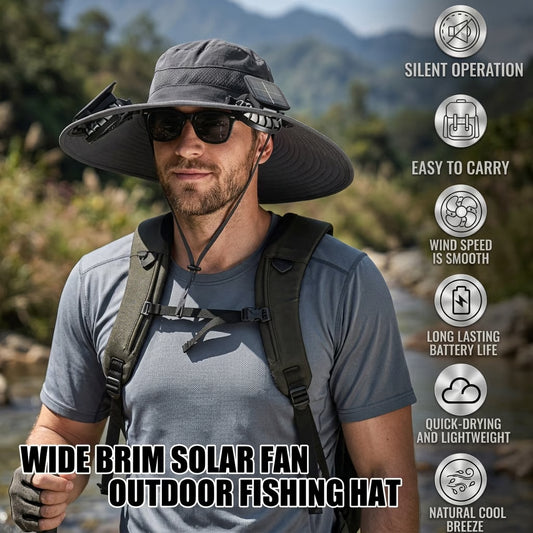 🔥Father's Day Sale 70% OFF 💥Wide Brim Solar Fan Outdoor Fishing Hat-Solar & USB Charging