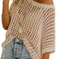 💥This Week's Special Price 60% OFF💥Womens Summer Scoop Neck ShortSleeve Sweater Casual Crochet Hollow Out Knit Top