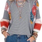 🍂Autumn Sales 49% OFF🔥Women's Batwing 3/4 Sleeve Stripe Patchwork Blouse