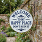 🏡Final Hours Flash Sale ￡7.99!!⏰Vintage Round Metal Sign – “Welcome to My Happy Place Don’t Ruin It” Garden Wall Decor