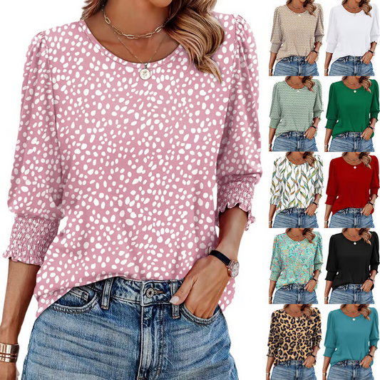 ☀️Summer Hot Sale 50% OFF🌼Blouses for Women Dressy Casual 3/4 Length Sleeve Womens Tops with Smocked Cuffs