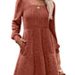 🍂2025 Autumn New Style 60% OFF⏰Women's Square Neck Lantern Sleeve Ribbed Dress|Glow in Autumnal Elegance!🍁