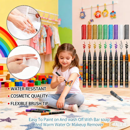 🌈⏳Last Day Special Price ￡7.99!!🎨Temporary Tattoo Markers for Skin👍✨Perfect For Unique Body Art🔥