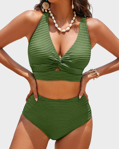 👙👙2025 New Type ~50%OFF Only Today⏳Textured Knot-Front High-Waisted Bikini Set