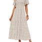 🌷Early Summer Sale-50% Off🌸2026 Summer Casual Floral Print Short Flutter Sleeve Crew Neck Smocked High Waist Flowy Maxi Dress