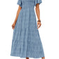 🌷Early Summer Sale-50% Off🌸2026 Summer Casual Floral Print Short Flutter Sleeve Crew Neck Smocked High Waist Flowy Maxi Dress