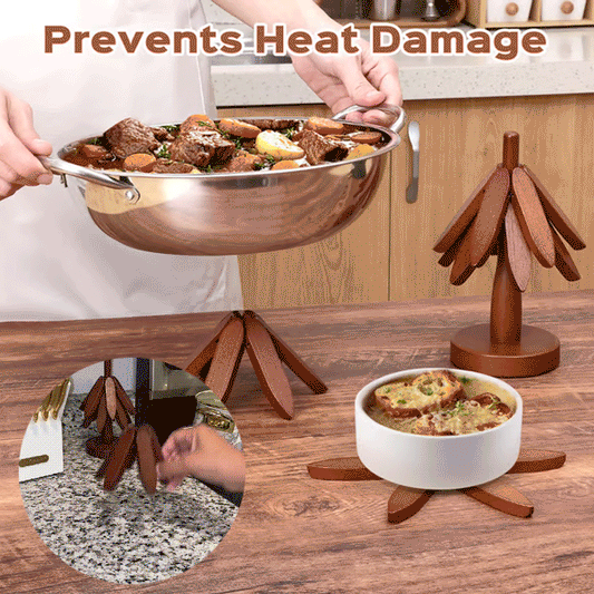 🎁🎄Christmas Sale - 50%OFF🎁 🎅Natural Tree Trivet Set - 3/4 Wooden Trivets & 1 Stand Like a Christmas Tree