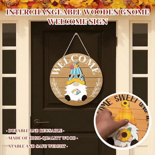 🎅2025 Halloween Pre Sale 60% off🎄Interchangeable Wooden Gnome Welcome Sign🎈The Magic of Seasonal Decorating