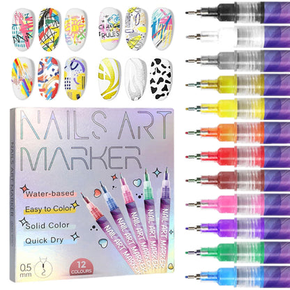 💝Black Friday Sale 50% OFF!!⚡12 Colors Nail Art Pens Set🎨💅