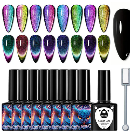 💗LIMITED PRICE ￡7.99-BUY 1 GET 1 FREE🌈Glitter Rainbow Cat Eye Gel Nail Polish🦄