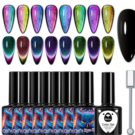💗LIMITED PRICE ￡7.99-BUY 1 GET 1 FREE🌈Glitter Rainbow Cat Eye Gel Nail Polish🦄