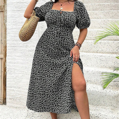 💃Summer Hot Sale-50% OFF💗Plus Size Split Floral Print Boho Maxi Dress