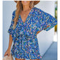 🔥Limited Sale 60% OFF💝✨Women's Summer Casual V-Neck Printed Jumpsuit with Waist Tie and Dolman Sleeves