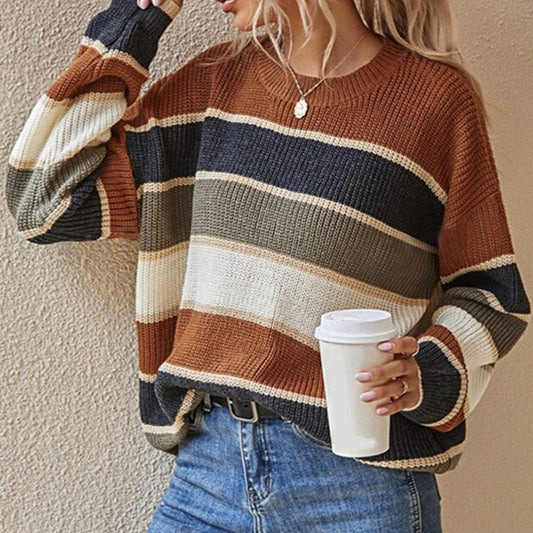 🍂Autumn Sale - 50% Off!💕Women's Loose Striped Long-Sleeve Sweater🍁Cozy up this autumn!