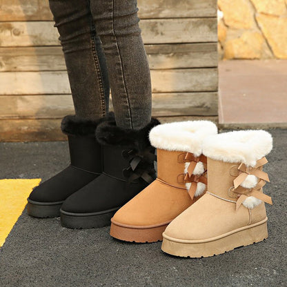 👢 50% OFF NOW! ✨ Women's Plush Bowtie Platform Snow Boots - Thermal Insulated & Waterproof Winter Boots with Anti-Slip Sole for Snowy Days ❄️🎀