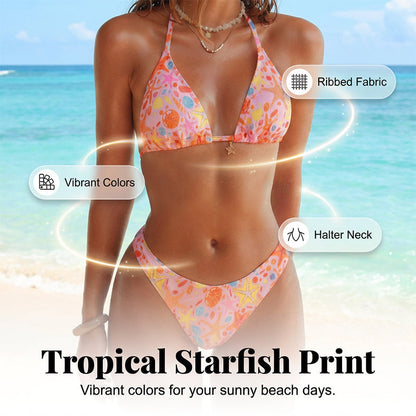 🔥HOT SALE 50% OFF👙Starfish Print Ribbed Texture Bikini Set