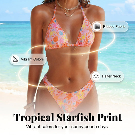 🔥HOT SALE 50% OFF👙Starfish Print Ribbed Texture Bikini Set