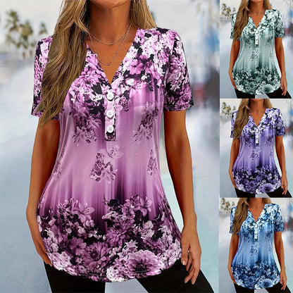 🥳Summer Hot Sale - Up to 70% OFF⚡50K+ SOLD!🎁🔥Women's Elegant Floral Print Short Sleeve Top