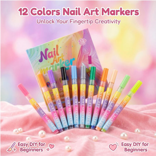 🏆 Last Day Special Price £9.99 ! 🔥Buy more Save more🎁12-Color Nail Art Marker Pen Set