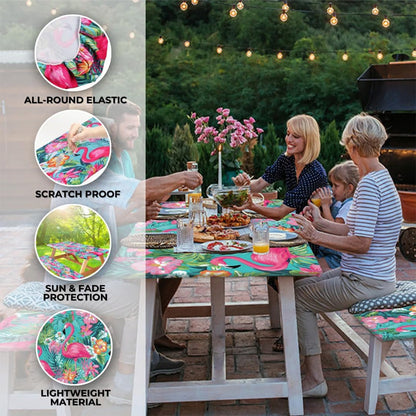🏖️Summer Hot Sale - Up to 70% OFF⚡50K+ SOLD!🧺 RNOONY Stretch Picnic Tablecloth Set | Bench Covers + Carry Bag Included  🧺