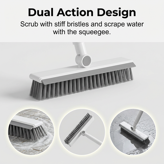 🔥Only £9.99 Last Day Promotion!🎁2-in-1 Grout & Corner Scrubber Brush with Squeegee🧹