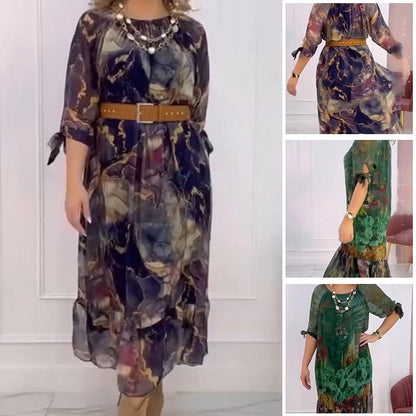 Flower Printed Bat Sleeve Dress