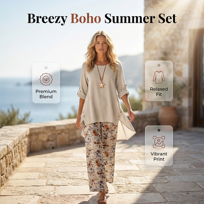 💗LAST DAY SALE 60% OFF⚡50K+ SOLD💕Women’s Cotton-linen Short-sleeved Top and Loose-fit Trousers Summer Set