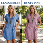 👗Summer Hot Sale - Up to 70% OFF⚡50K+ SOLD!🎁Women Casual Denim Shirt Dress Loose Lapel Short Sleeve Zipper Dress with Pockets