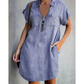 👗Summer Hot Sale - Up to 70% OFF⚡50K+ SOLD!🎁Women Casual Denim Shirt Dress Loose Lapel Short Sleeve Zipper Dress with Pockets