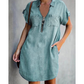 👗Summer Hot Sale - Up to 70% OFF⚡50K+ SOLD!🎁Women Casual Denim Shirt Dress Loose Lapel Short Sleeve Zipper Dress with Pockets