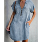 👗Summer Hot Sale - Up to 70% OFF⚡50K+ SOLD!🎁Women Casual Denim Shirt Dress Loose Lapel Short Sleeve Zipper Dress with Pockets
