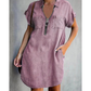 👗Summer Hot Sale - Up to 70% OFF⚡50K+ SOLD!🎁Women Casual Denim Shirt Dress Loose Lapel Short Sleeve Zipper Dress with Pockets