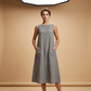 🏆Surprise Price: Only £14.99!!🔥🌿Women's Sleeveless Round Neck Casual Dress Loose Fit Linen-Look Maxi Dress with Pockets