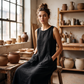 🏆Surprise Price: Only £14.99!!🔥🌿Women's Sleeveless Round Neck Casual Dress Loose Fit Linen-Look Maxi Dress with Pockets