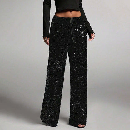 🛍️🔥Last Day 70% OFF⚡50K+ SOLD!👖Women's Sequin Sparkle Elastic Waist Straight-Leg Pants