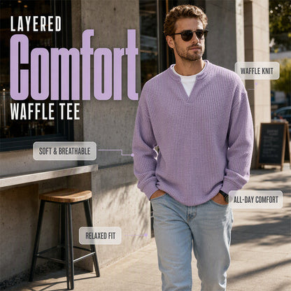 🔥LAST DAY SALE ONLY ￡13.99!!✨ Timeless Comfort | Men's Textured Waffle Layered-Look Long-Sleeve Tee