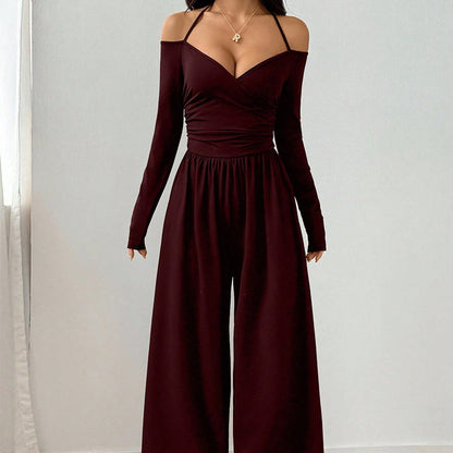 🥳AUTUMN HOT SALE🥳🍂50K+ SOLD!💥50% OFF! Women's Elegant Halter Neck Deep V Jumpsuit