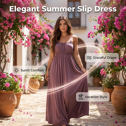 💗LAST DAY SALE 70% OFF⚡50K+ SOLD💕✨ Adjustable Drawstring, Effortless Flowy Drape | Women's Spaghetti-Strap Maxi Dress